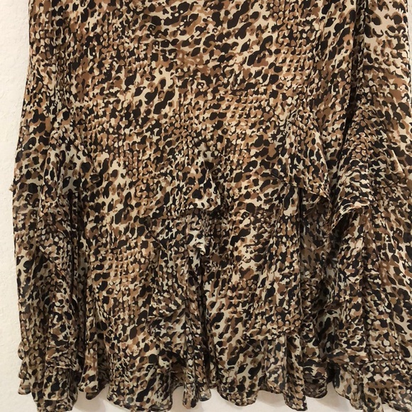 Ralph Lauren Black Brown Georgette Animal Print Ruffle Skirt - Picture 4 of 8